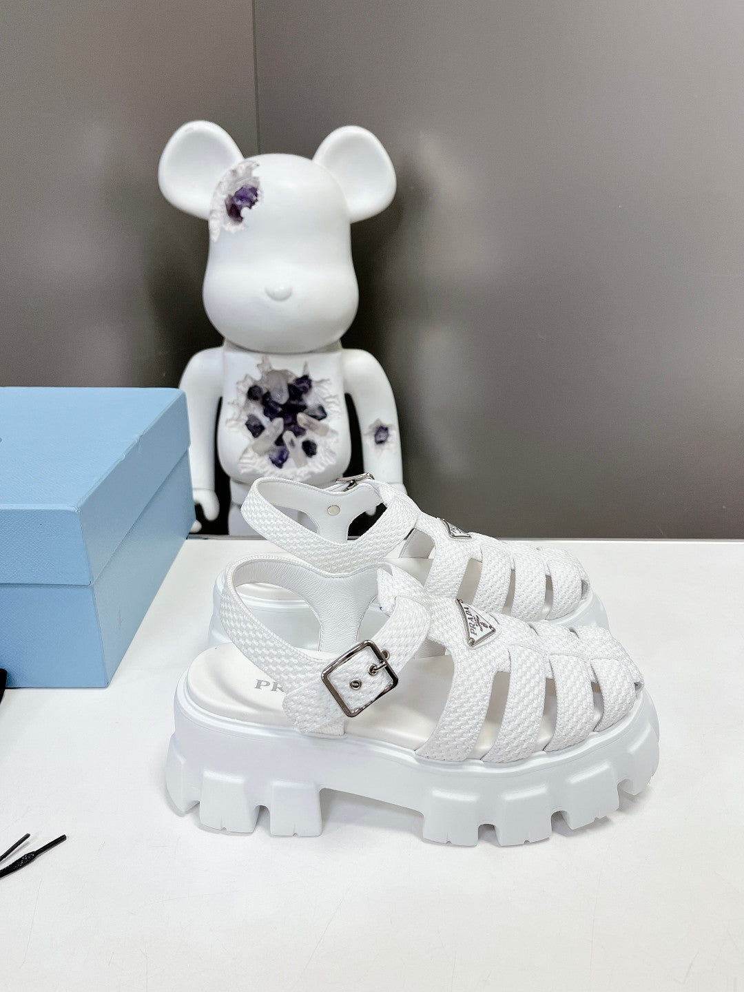 Prada 2023 Exclusive Woven Cage Rubber Sandals