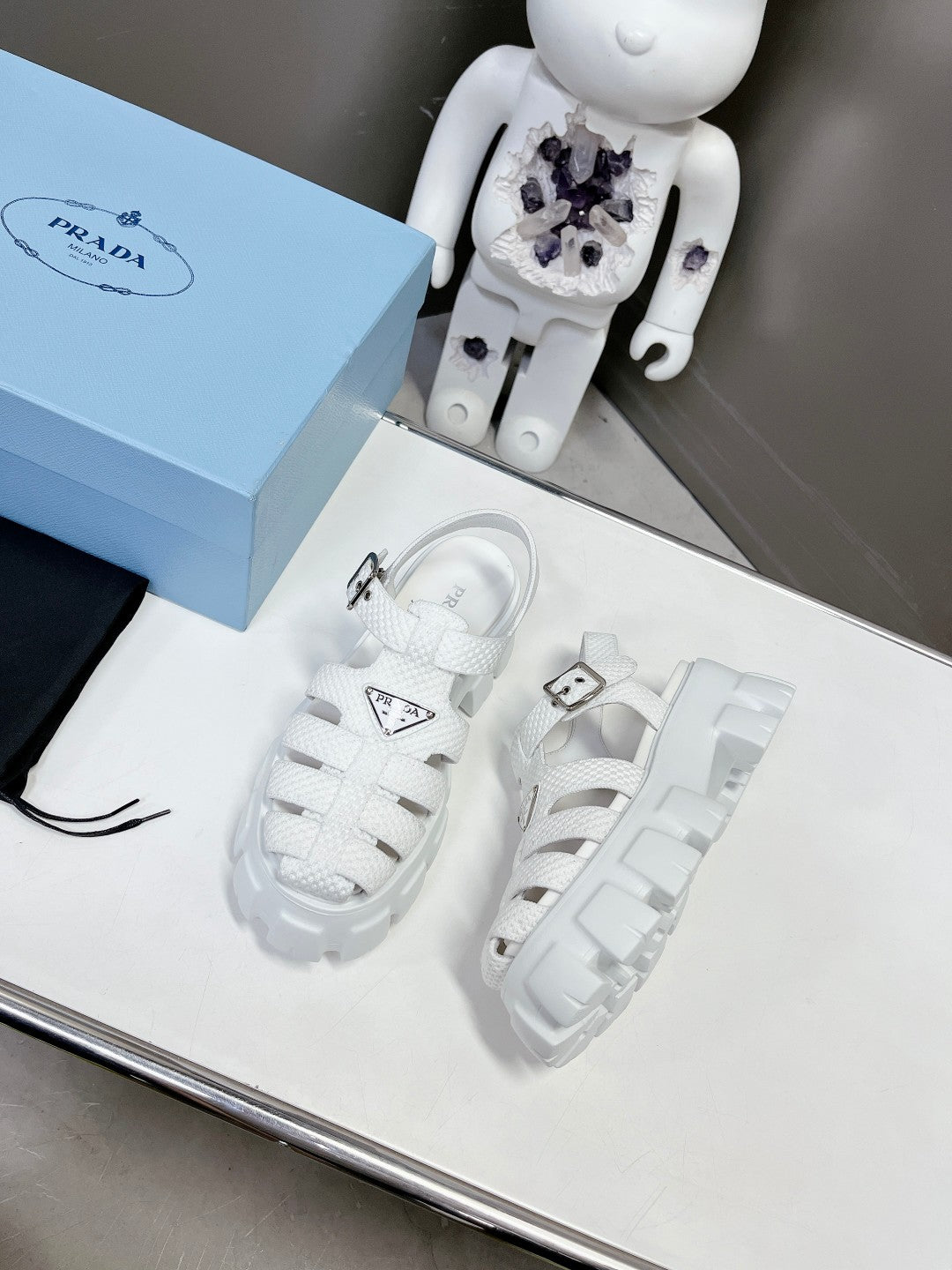 Prada 2023 Exclusive Woven Cage Rubber Sandals