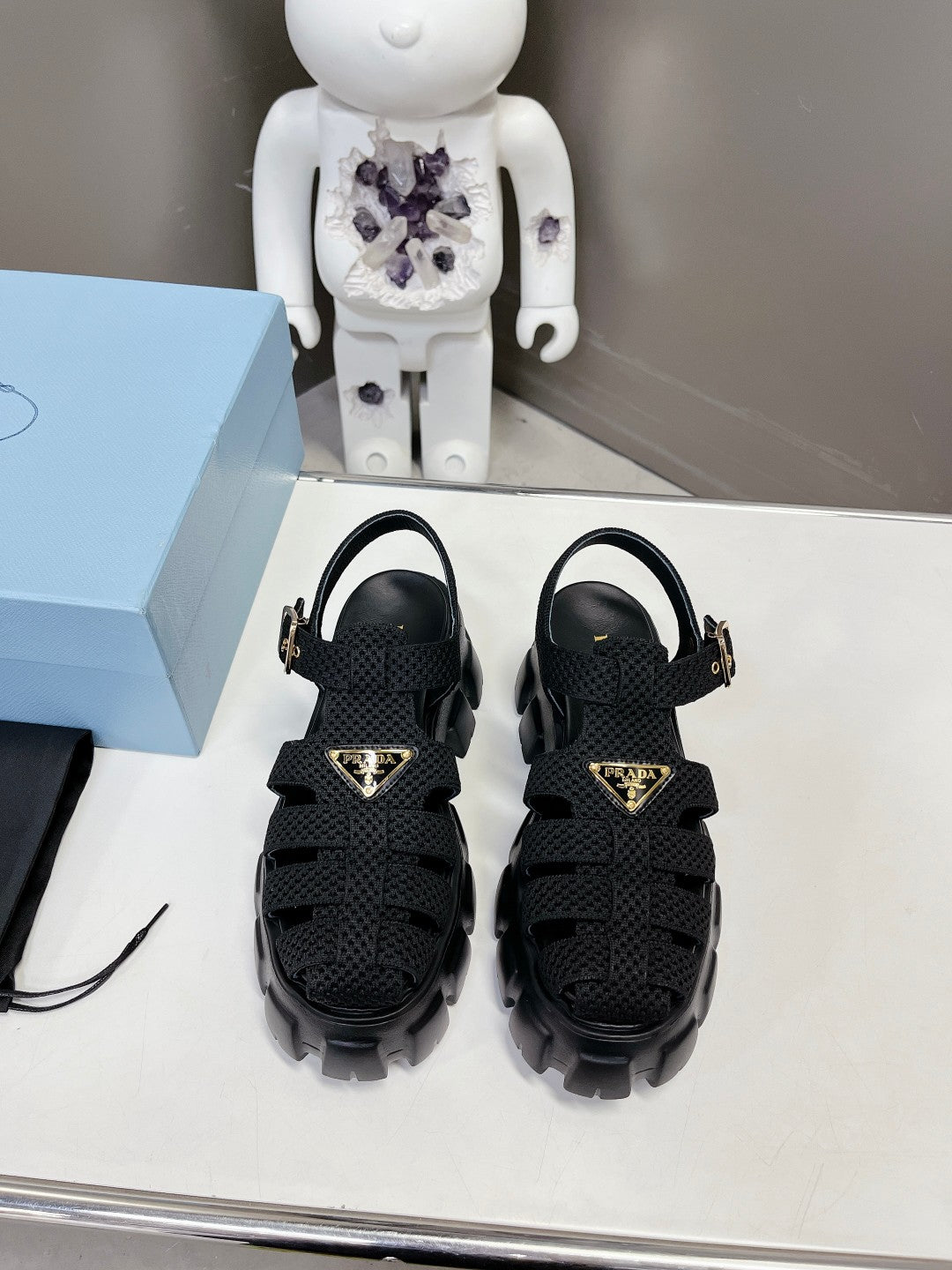 Prada 2023 Exclusive Woven Cage Rubber Sandals