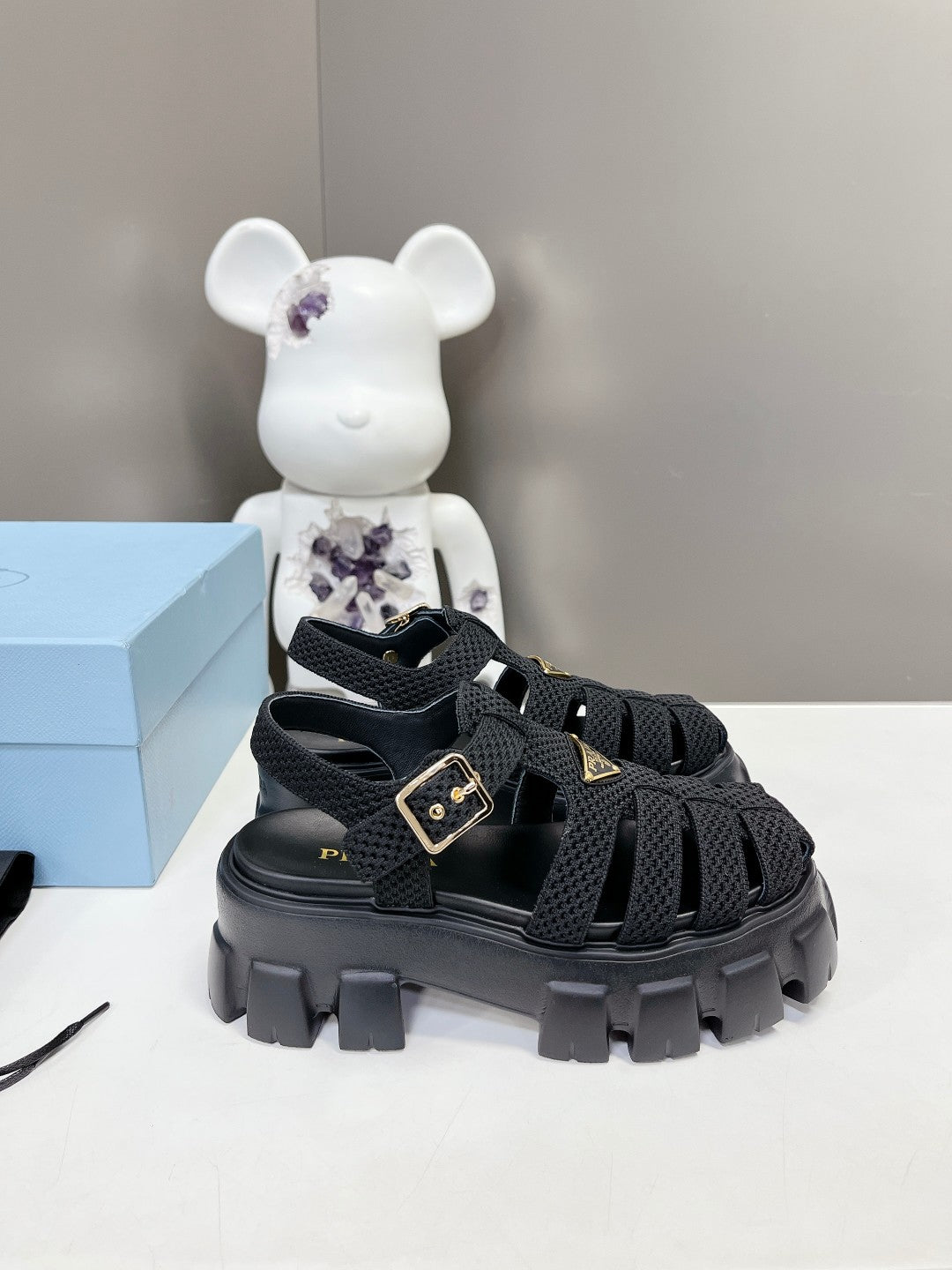 Prada 2023 Exclusive Woven Cage Rubber Sandals