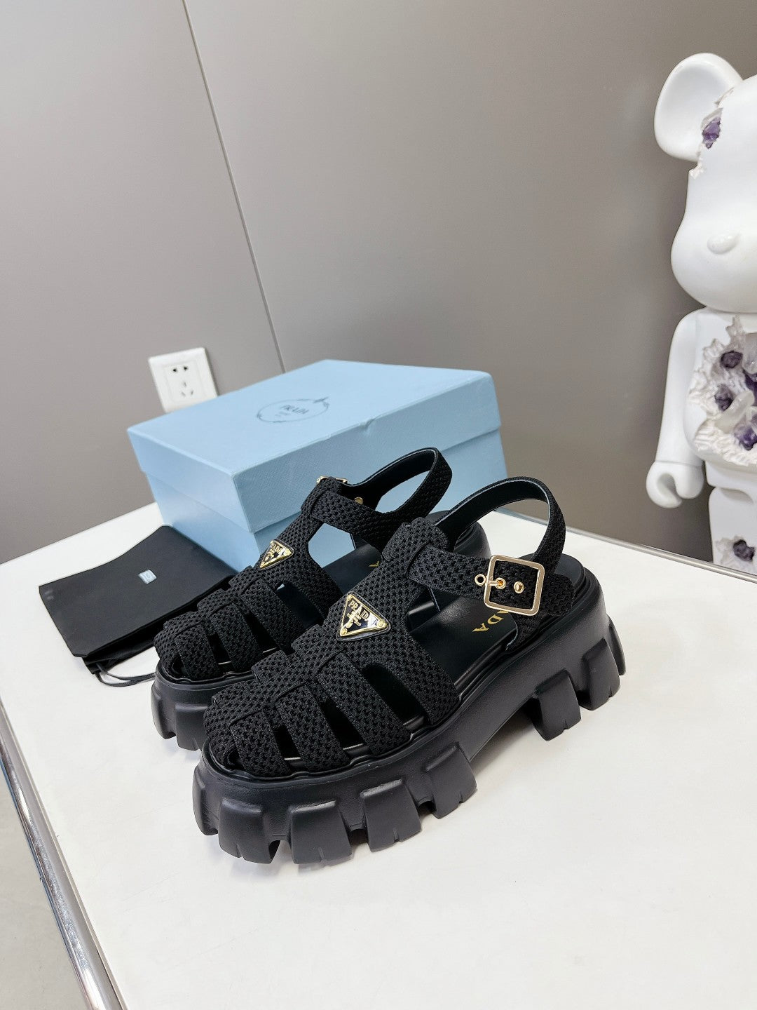 Prada 2023 Exclusive Woven Cage Rubber Sandals