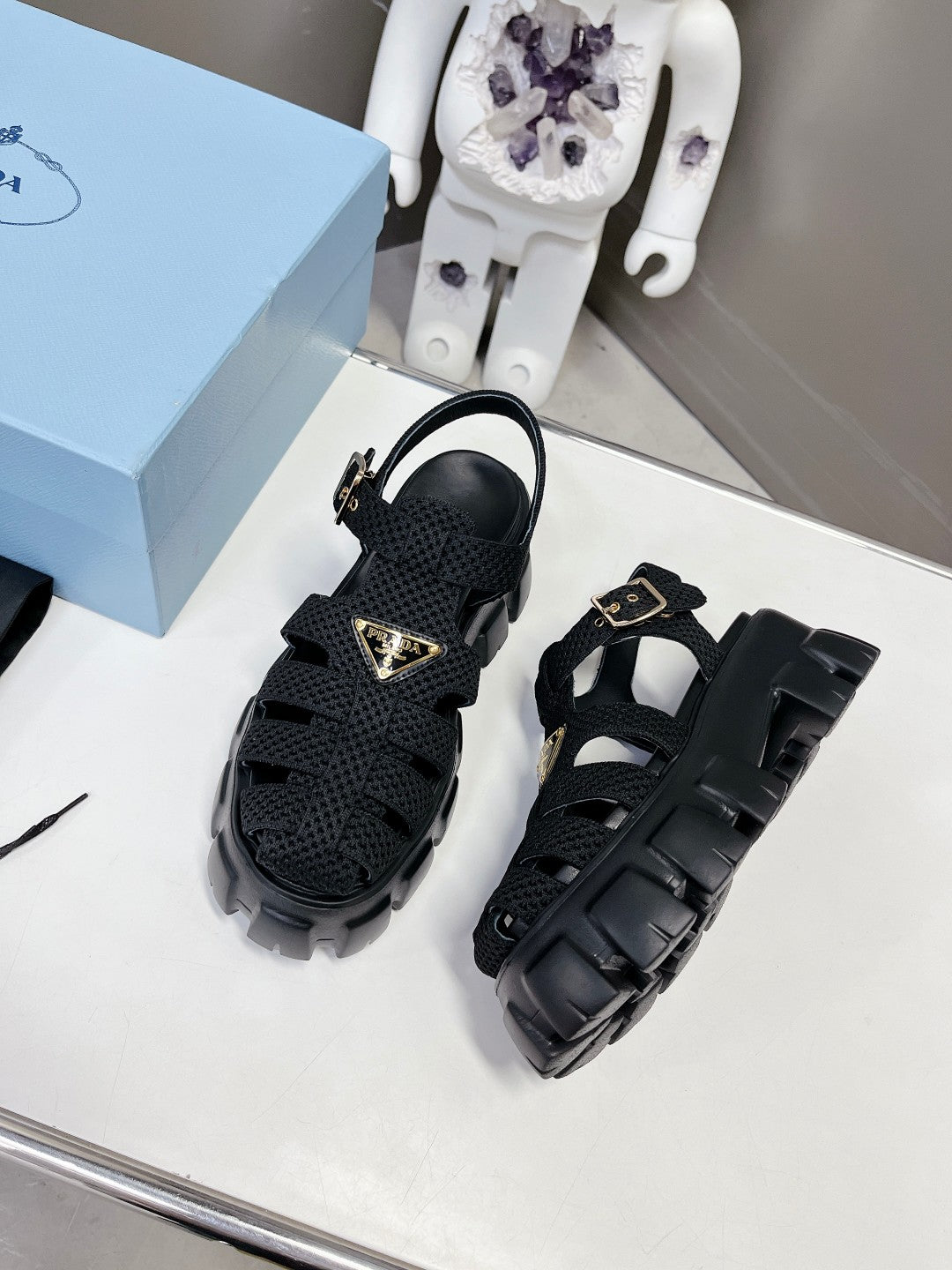 Prada 2023 Exclusive Woven Cage Rubber Sandals