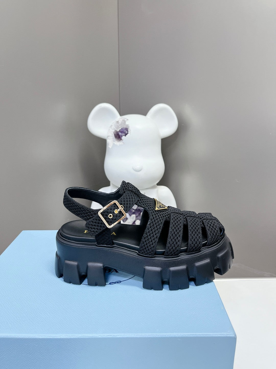Prada 2023 Exclusive Woven Cage Rubber Sandals