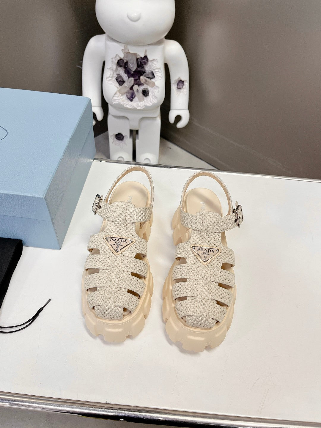 Prada 2023 Exclusive Woven Cage Rubber Sandals