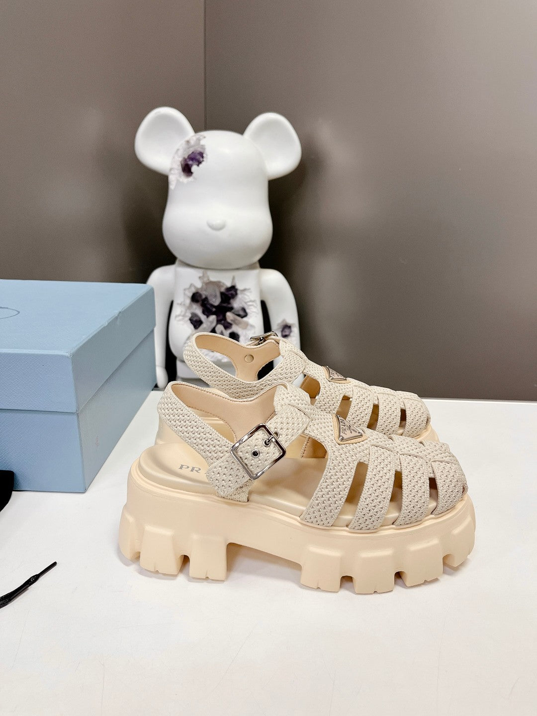 Prada 2023 Exclusive Woven Cage Rubber Sandals