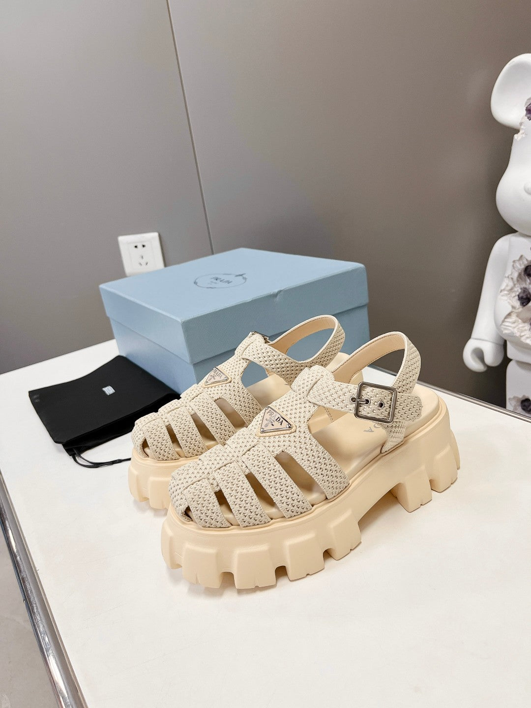 Prada 2023 Exclusive Woven Cage Rubber Sandals