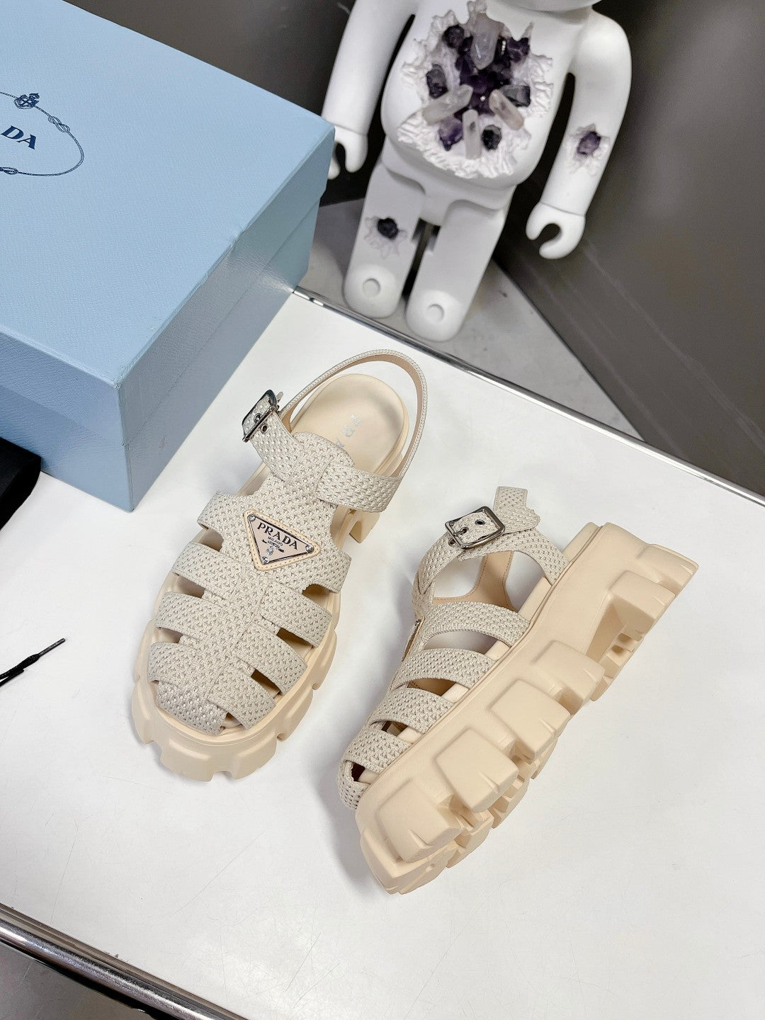 Prada 2023 Exclusive Woven Cage Rubber Sandals