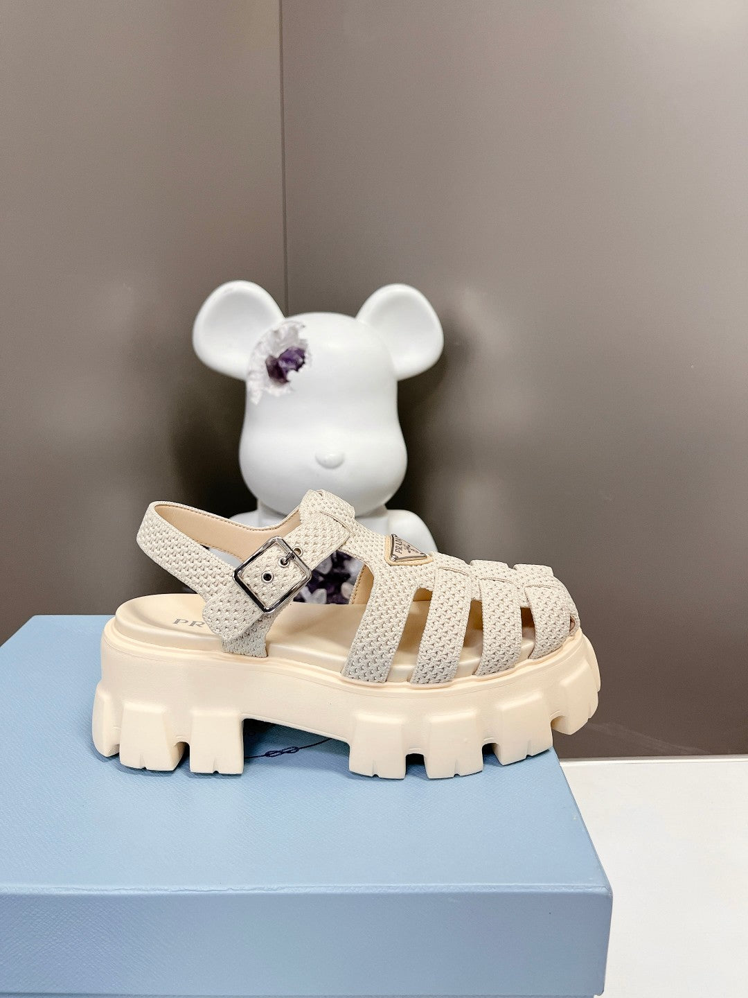 Prada 2023 Exclusive Woven Cage Rubber Sandals