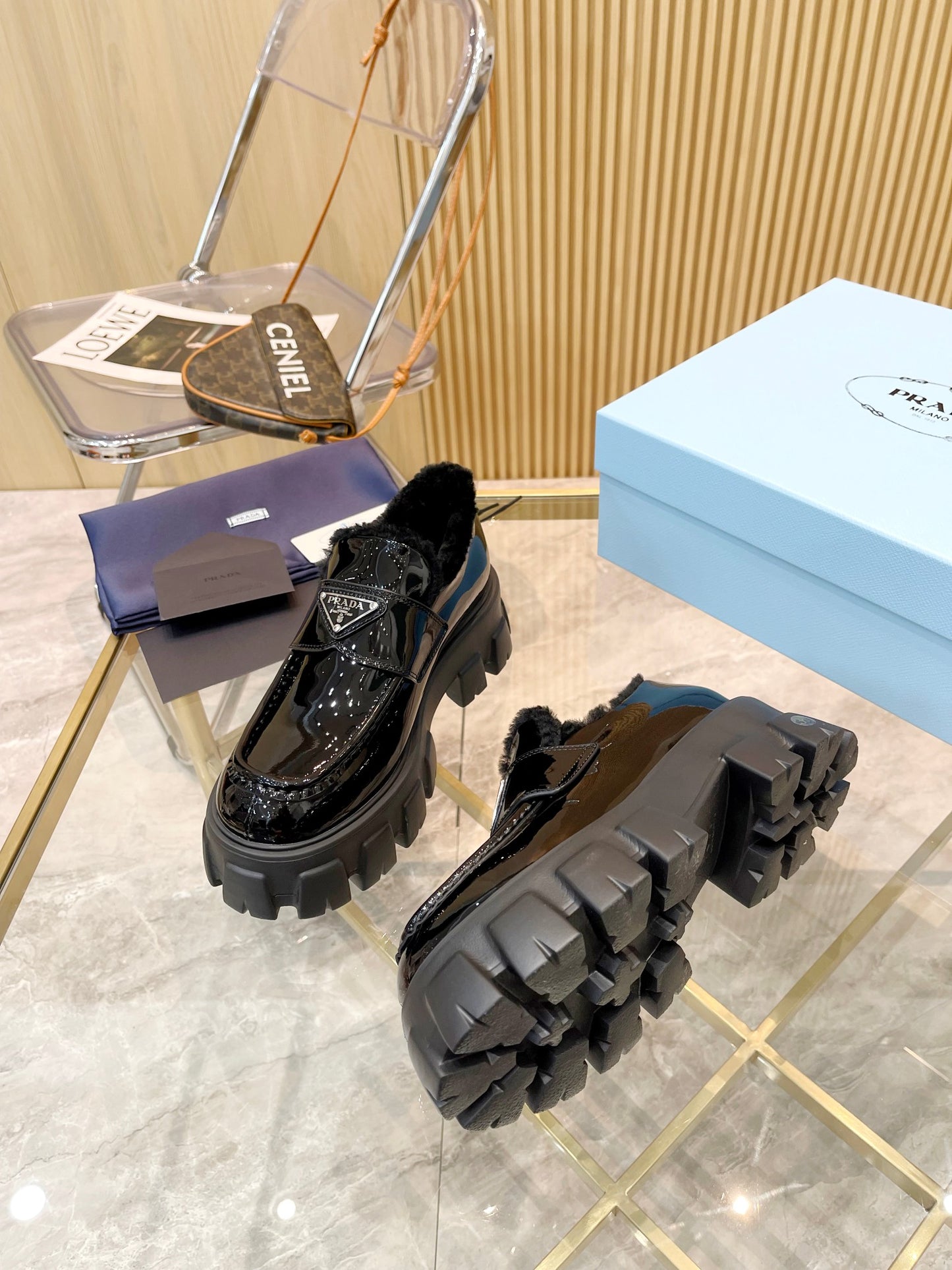 Prada Fur Lined Loafers – Premium Replica, Runway Edition