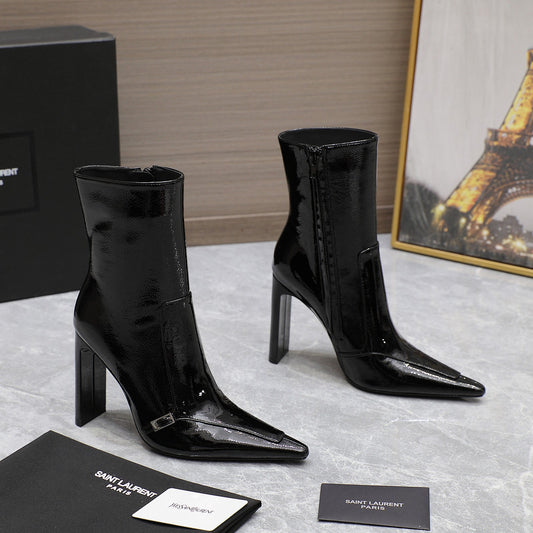 YSL-Inspired 2024 Fall/Winter Crinkled Patent Leather Boots