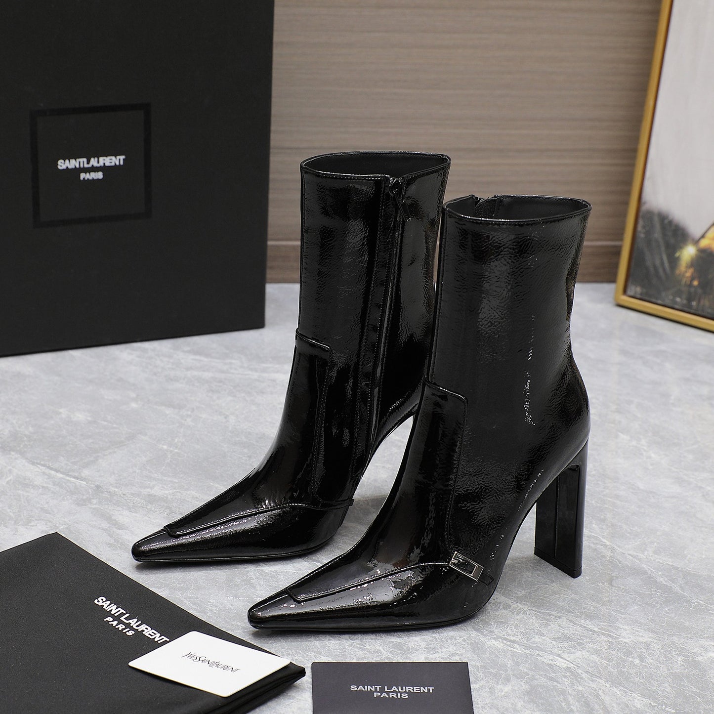 YSL-Inspired 2024 Fall/Winter Crinkled Patent Leather Boots