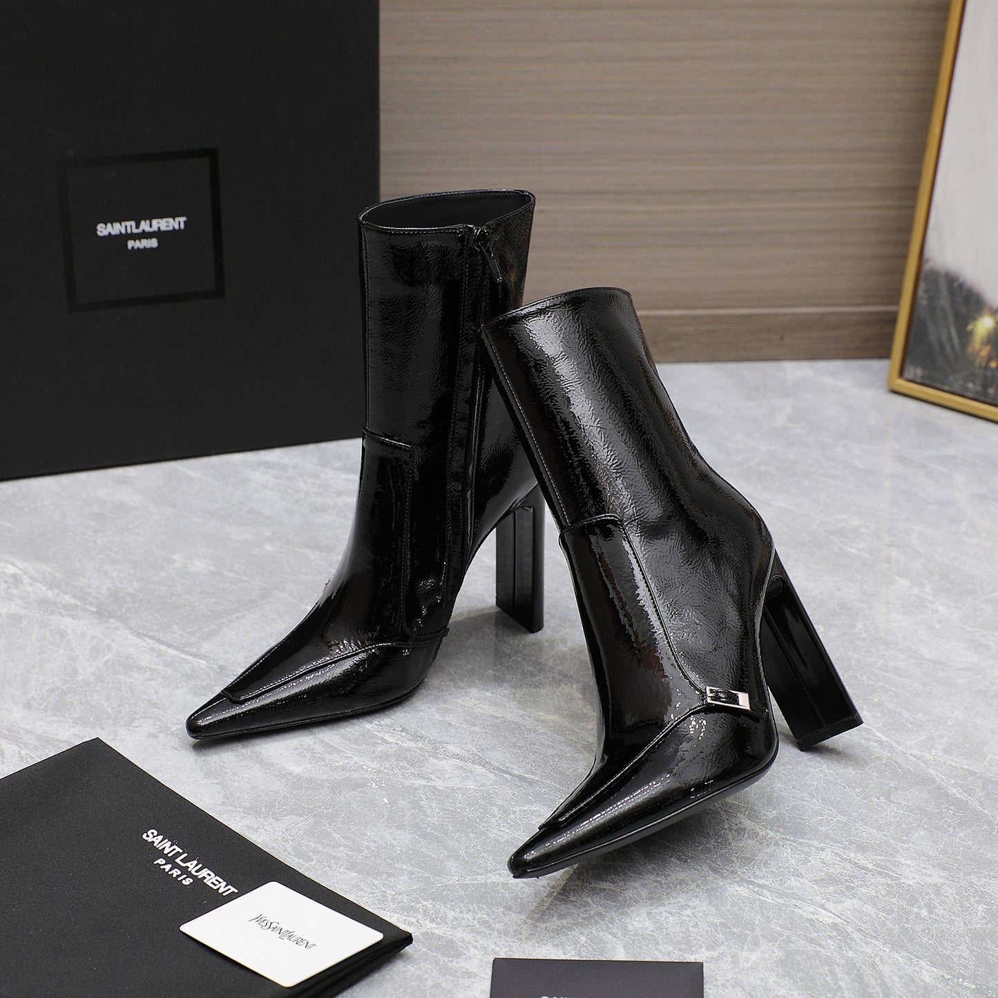 YSL-Inspired 2024 Fall/Winter Crinkled Patent Leather Boots