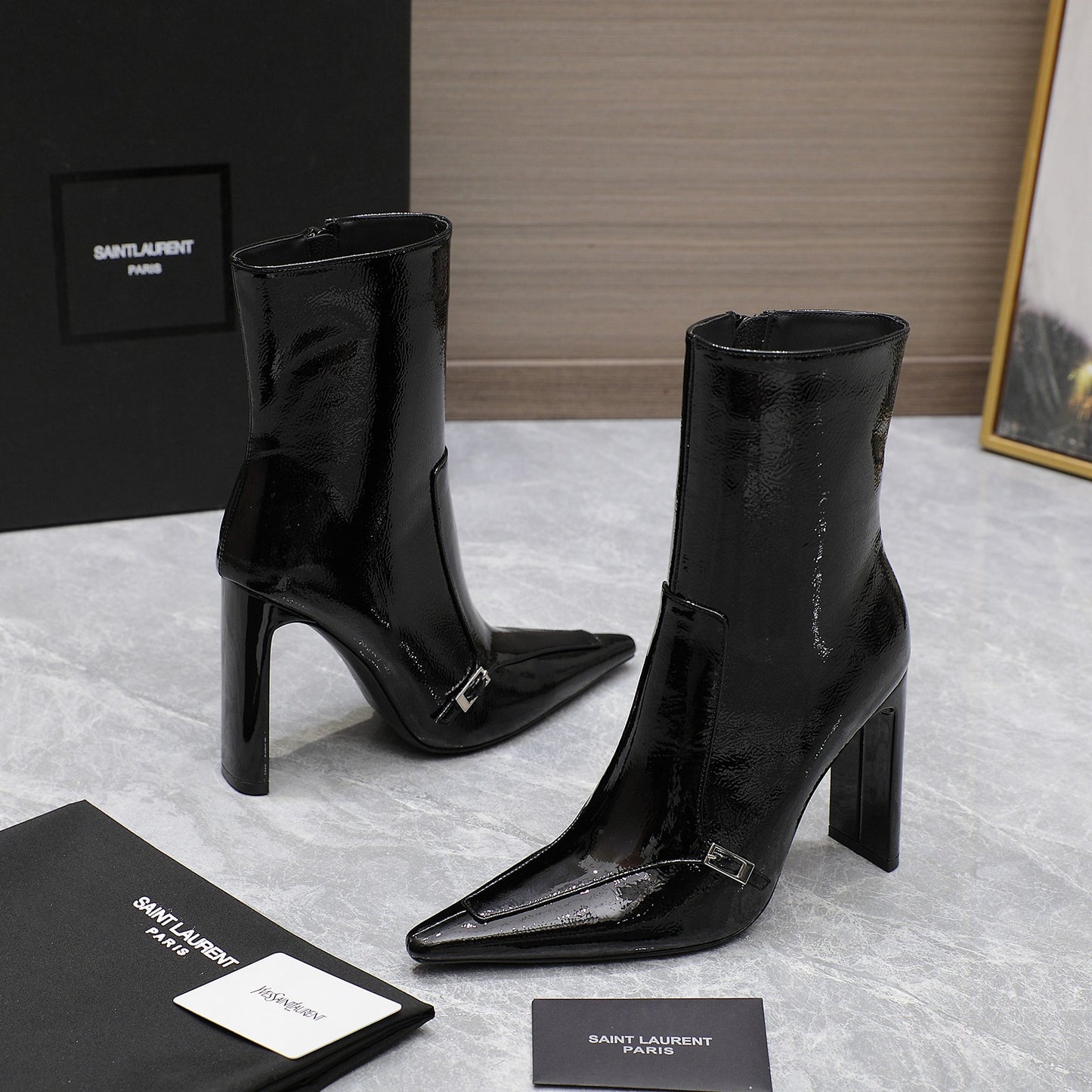 YSL-Inspired 2024 Fall/Winter Crinkled Patent Leather Boots