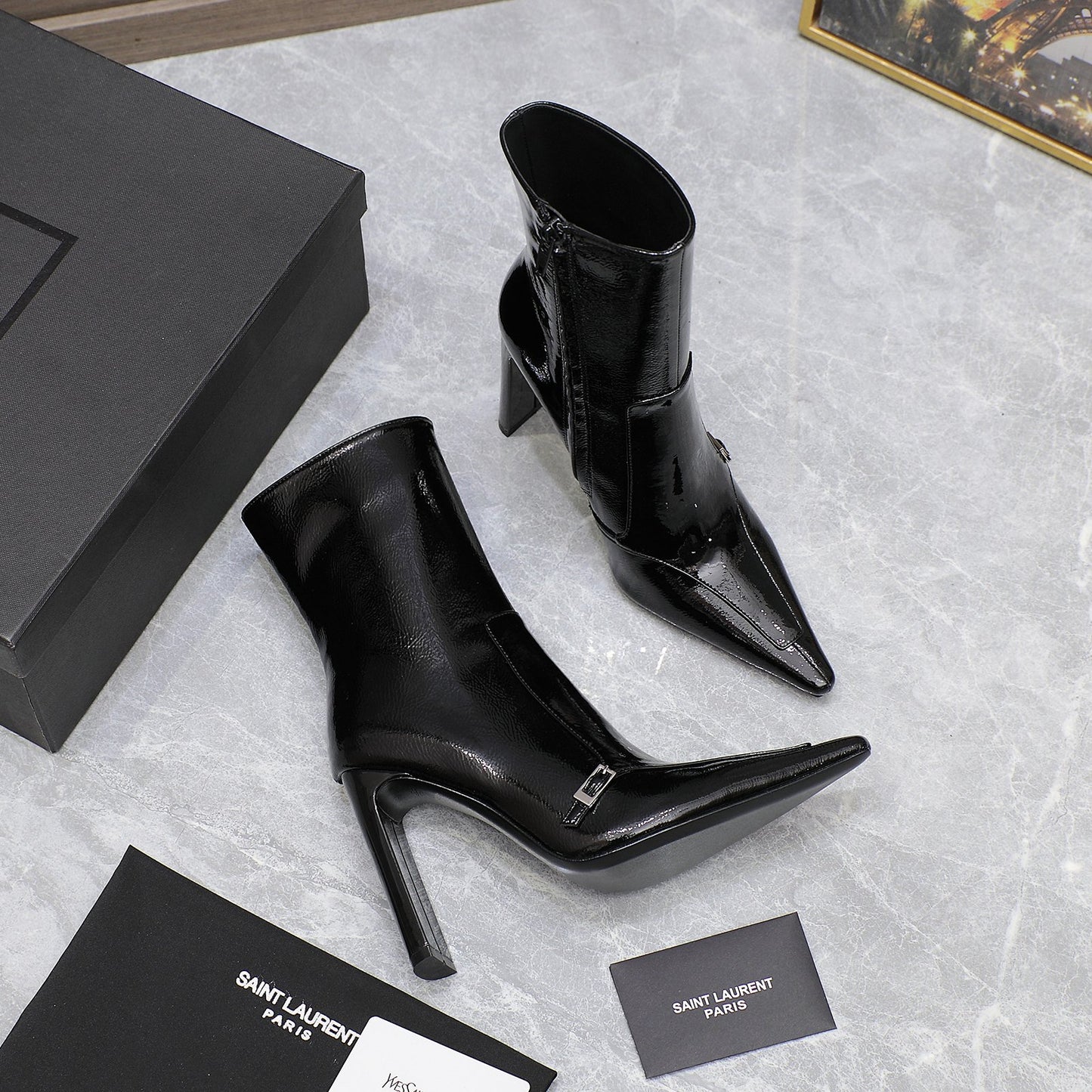 YSL-Inspired 2024 Fall/Winter Crinkled Patent Leather Boots