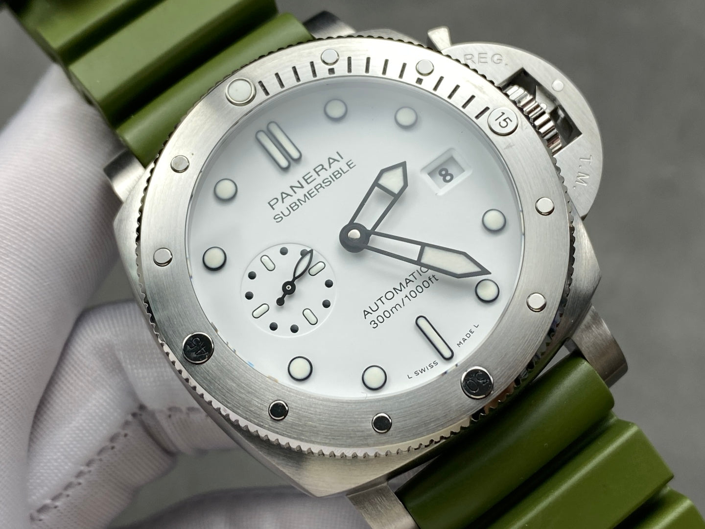 White Dial with Green Strap - 44mm
