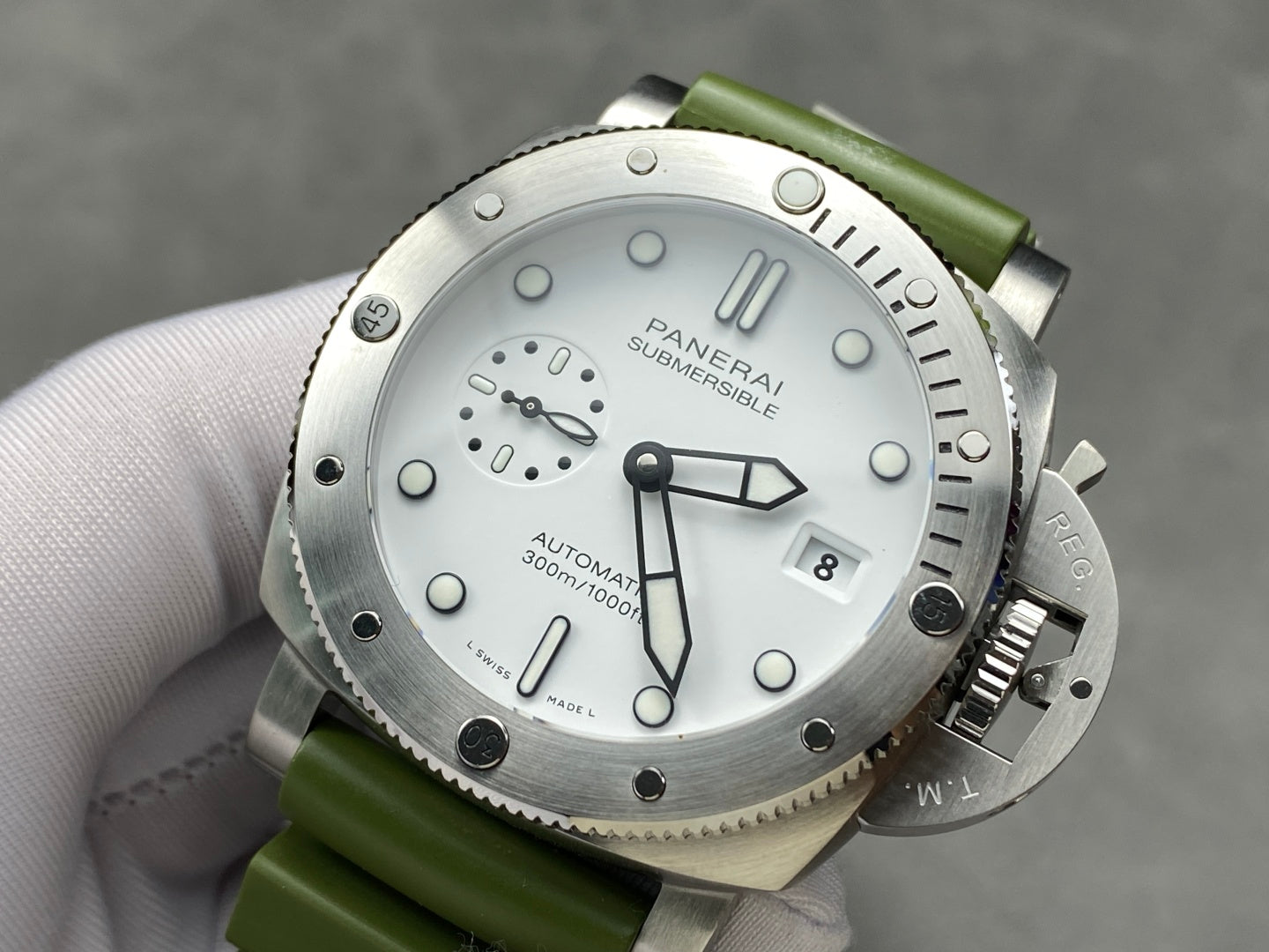 White Dial with Green Strap - 44mm