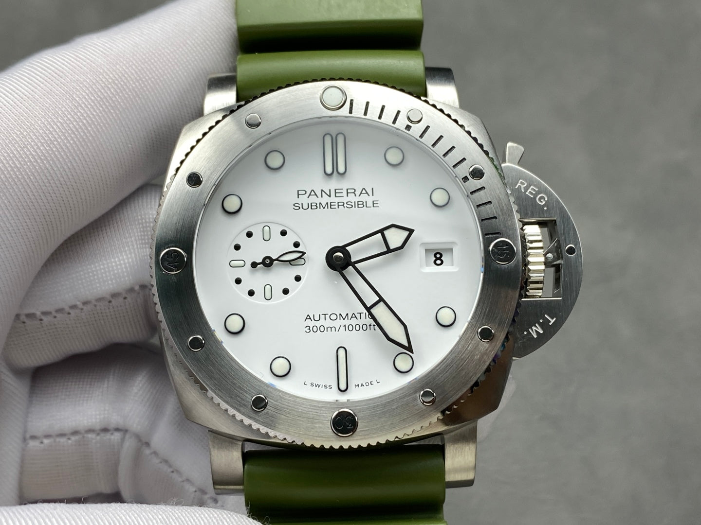 White Dial with Green Strap - 44mm