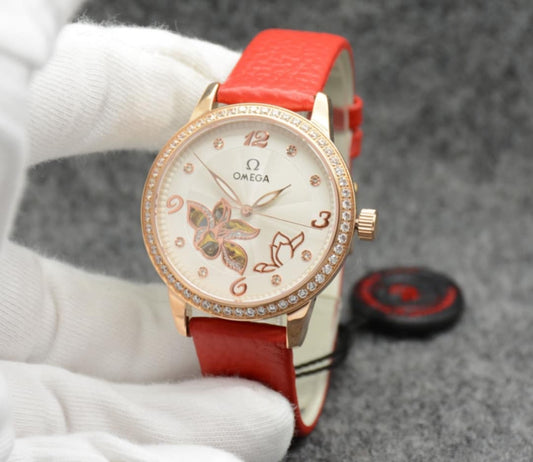 Omega Women's Watch with Red Leather Strap