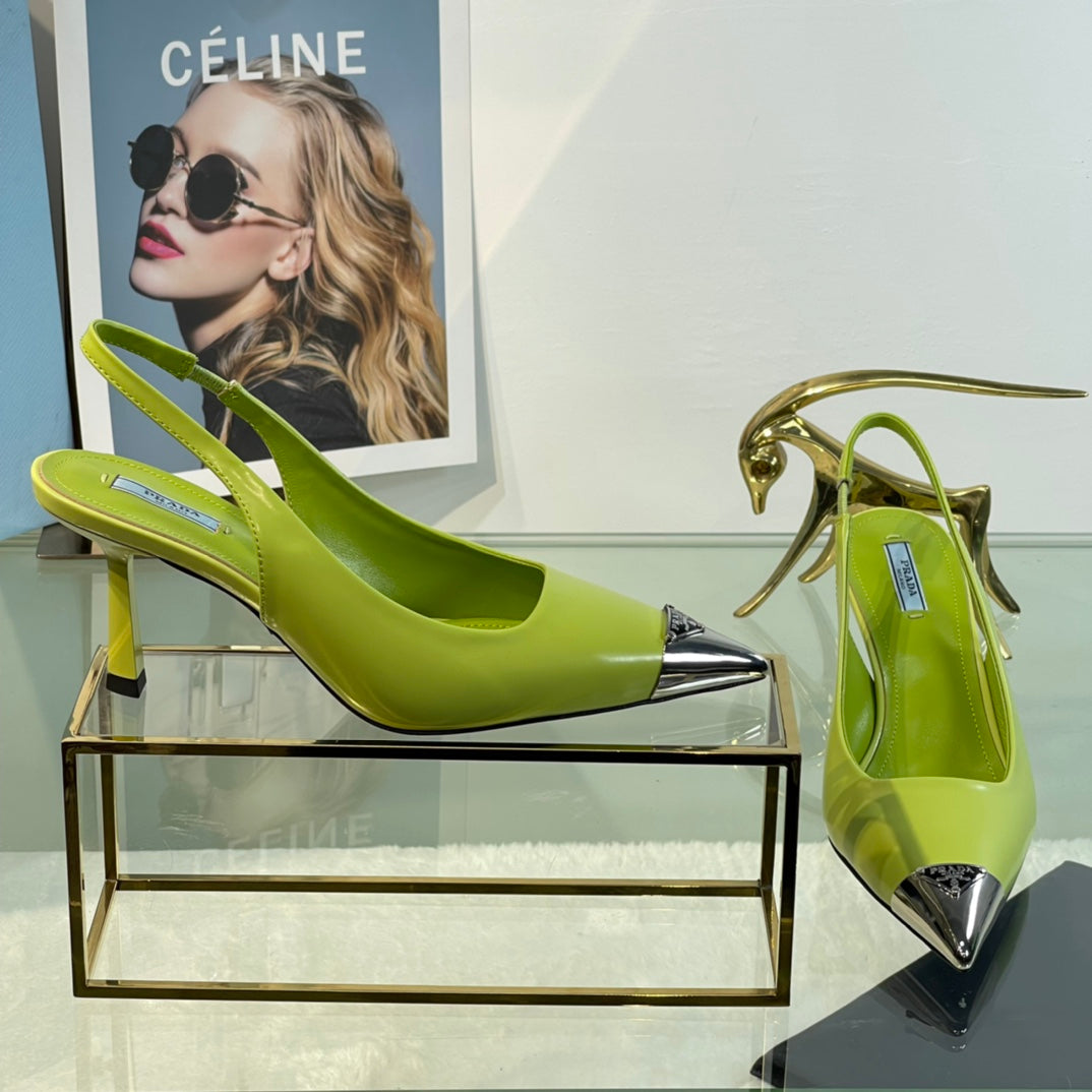 New Prada Exclusive Patent Leather Slingback Heels with Metal Toe Detail