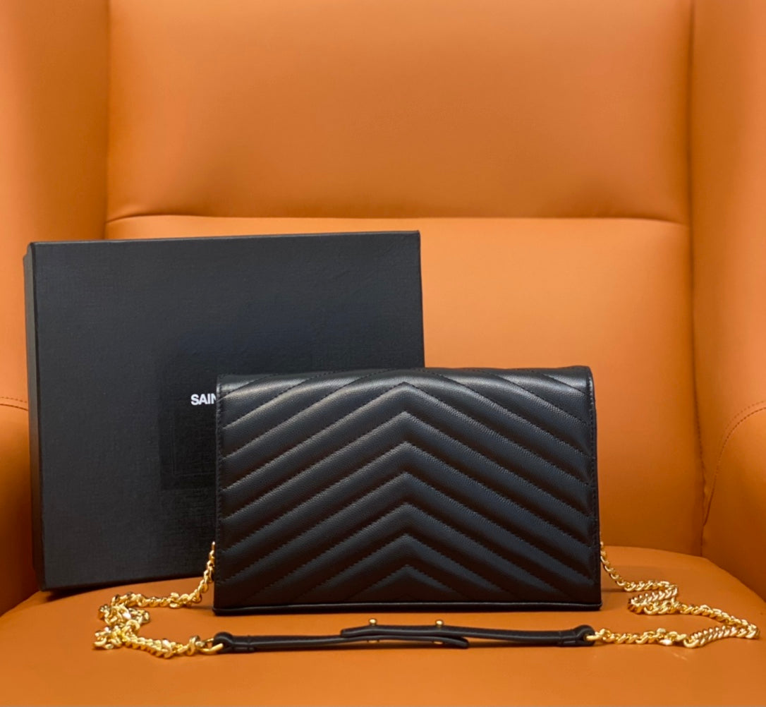 YSL 360452 Black & Gold Chain Crossbody Bag