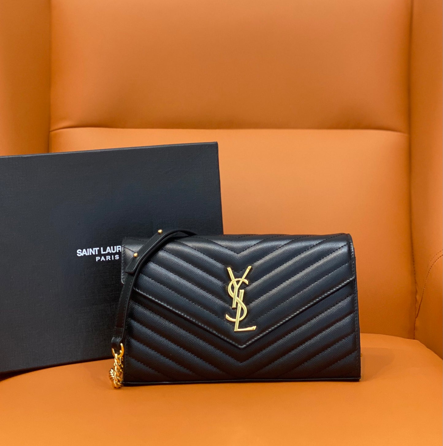 YSL 360452 Black & Gold Chain Crossbody Bag