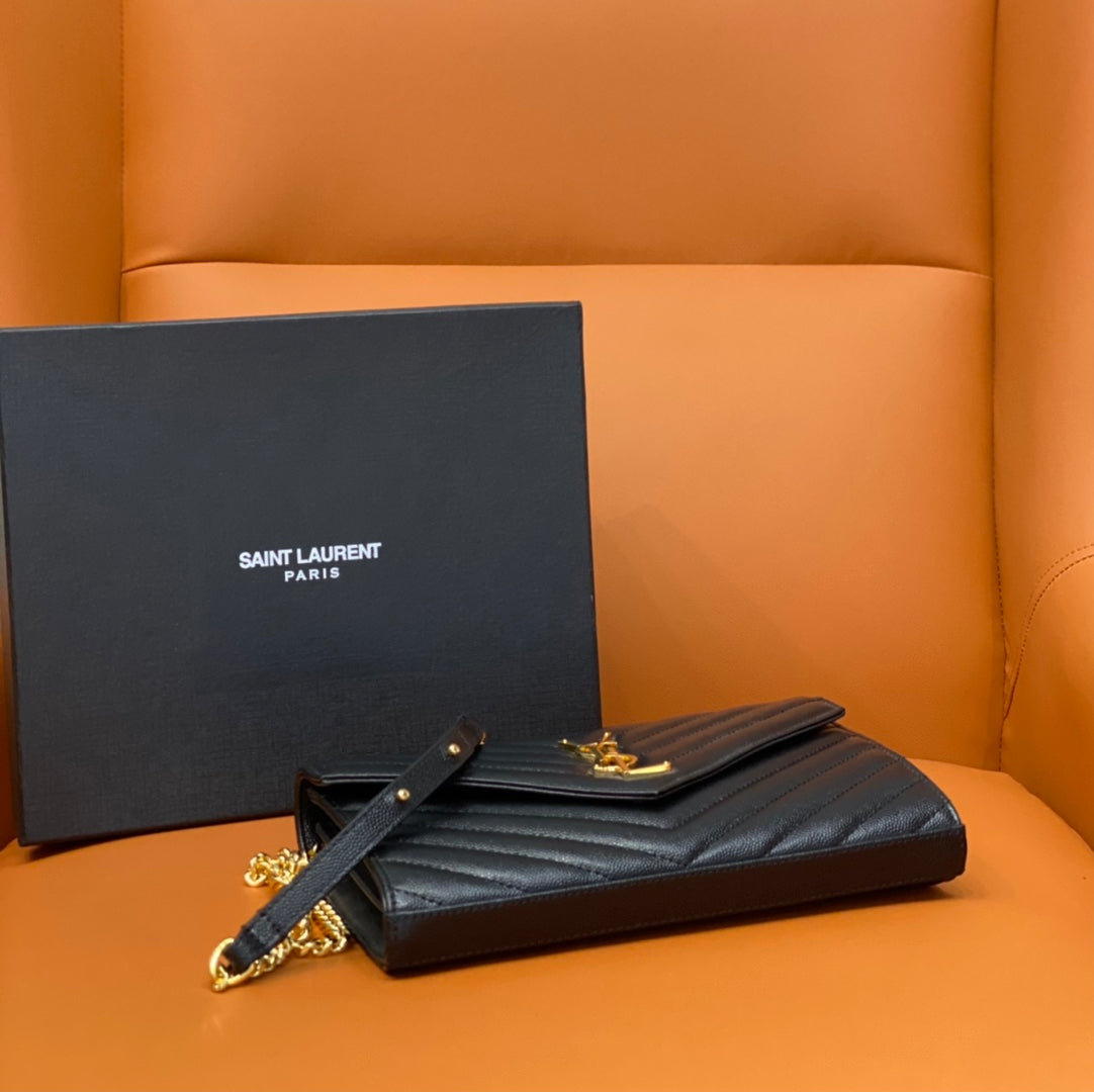YSL 360452 Black & Gold Chain Crossbody Bag