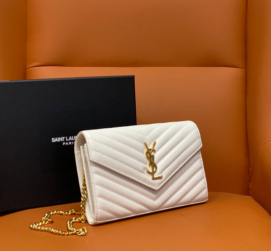 YSL 360452 White & Gold Chain Crossbody Bag