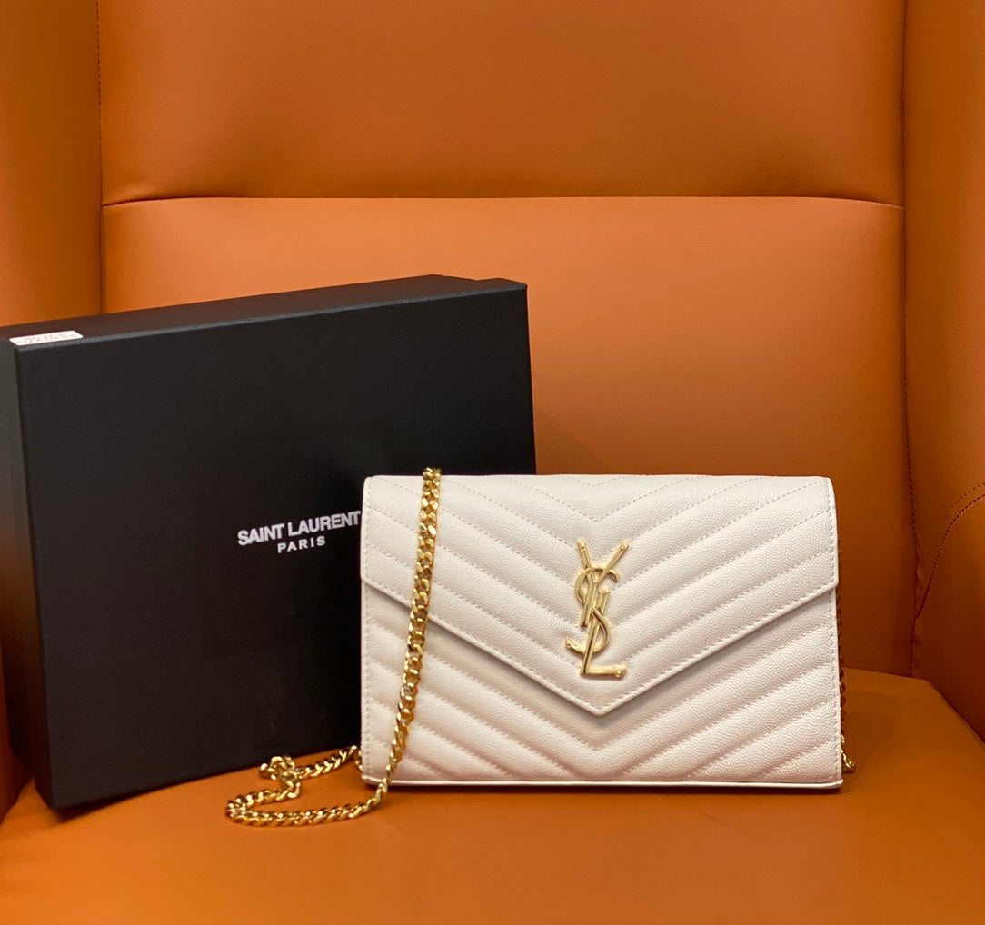 YSL 360452 White & Gold Chain Crossbody Bag