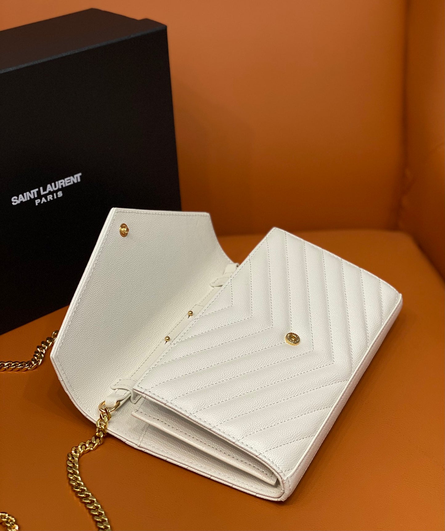 YSL 360452 White & Gold Chain Crossbody Bag
