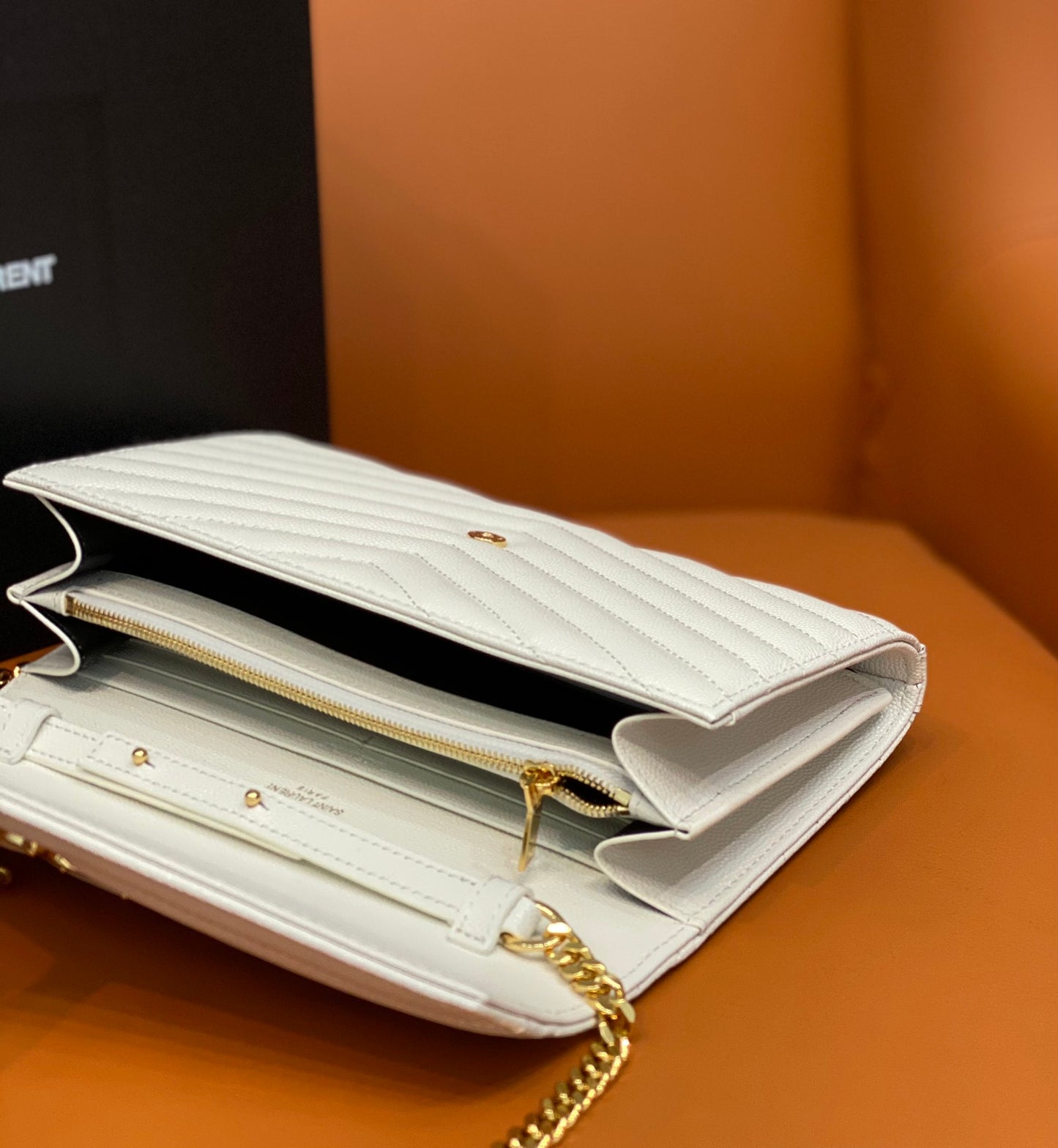 YSL 360452 White & Gold Chain Crossbody Bag