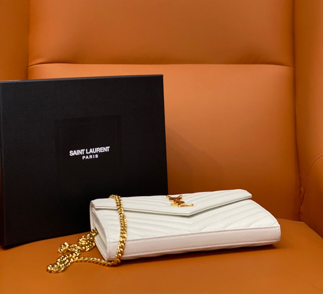 YSL 360452 White & Gold Chain Crossbody Bag