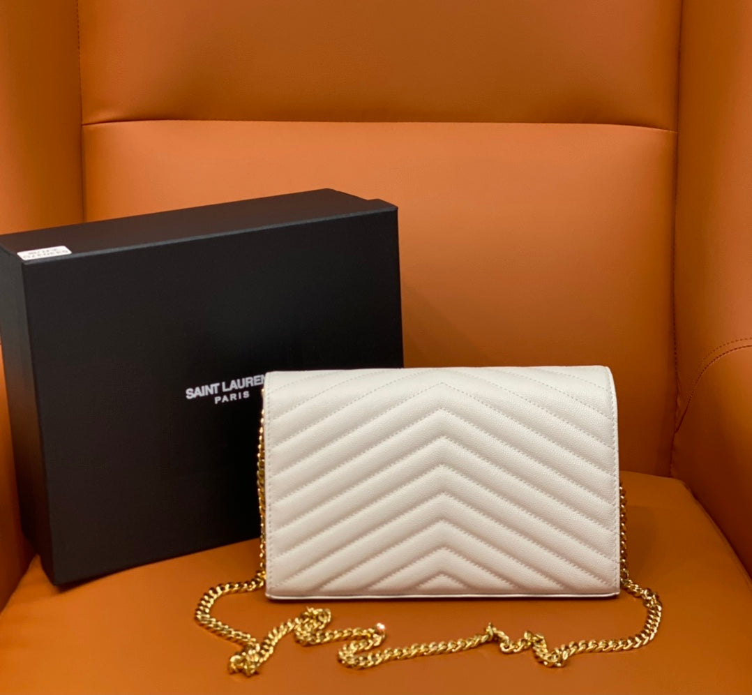 YSL 360452 White & Gold Chain Crossbody Bag