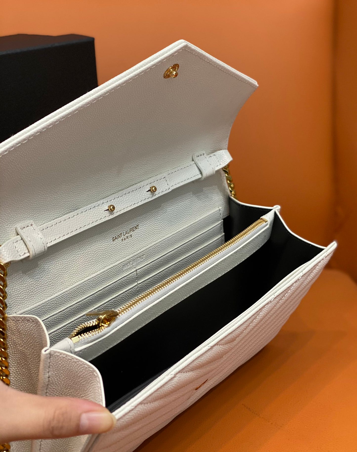YSL 360452 White & Gold Chain Crossbody Bag