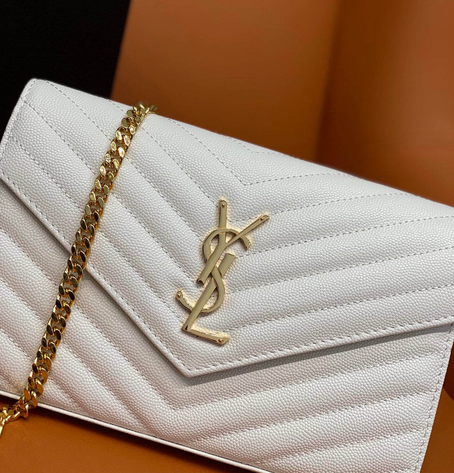 YSL 360452 White & Gold Chain Crossbody Bag