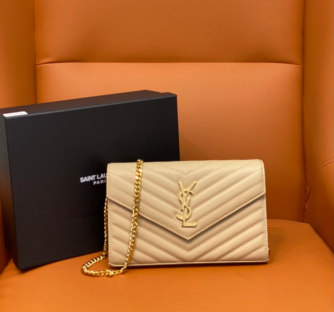 YSL 360452  Gold Hardware Chain Crossbody Bag – Jing Tian Edition | Caviar Leather | Multi-Card Clutch