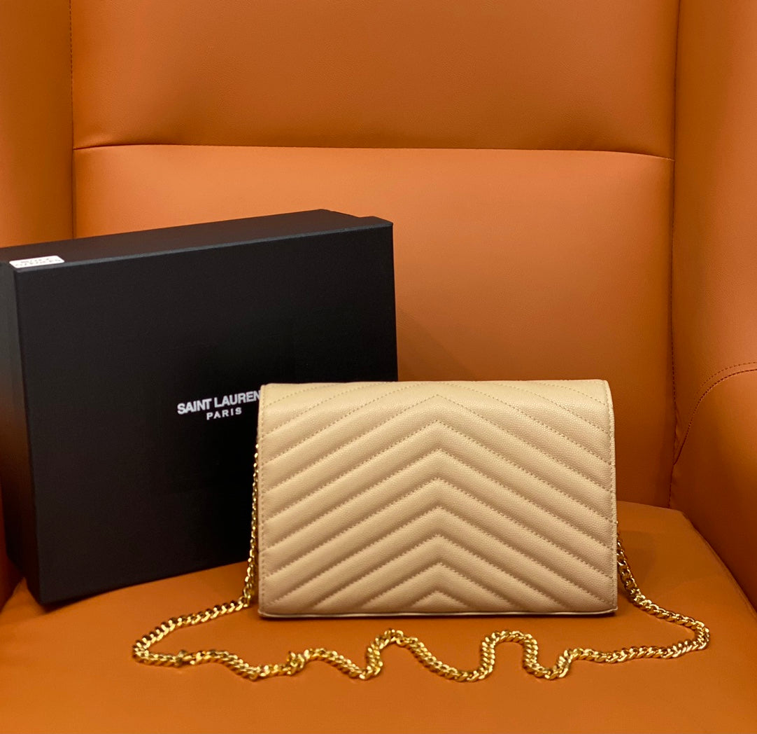 YSL 360452  Gold Hardware Chain Crossbody Bag – Jing Tian Edition | Caviar Leather | Multi-Card Clutch