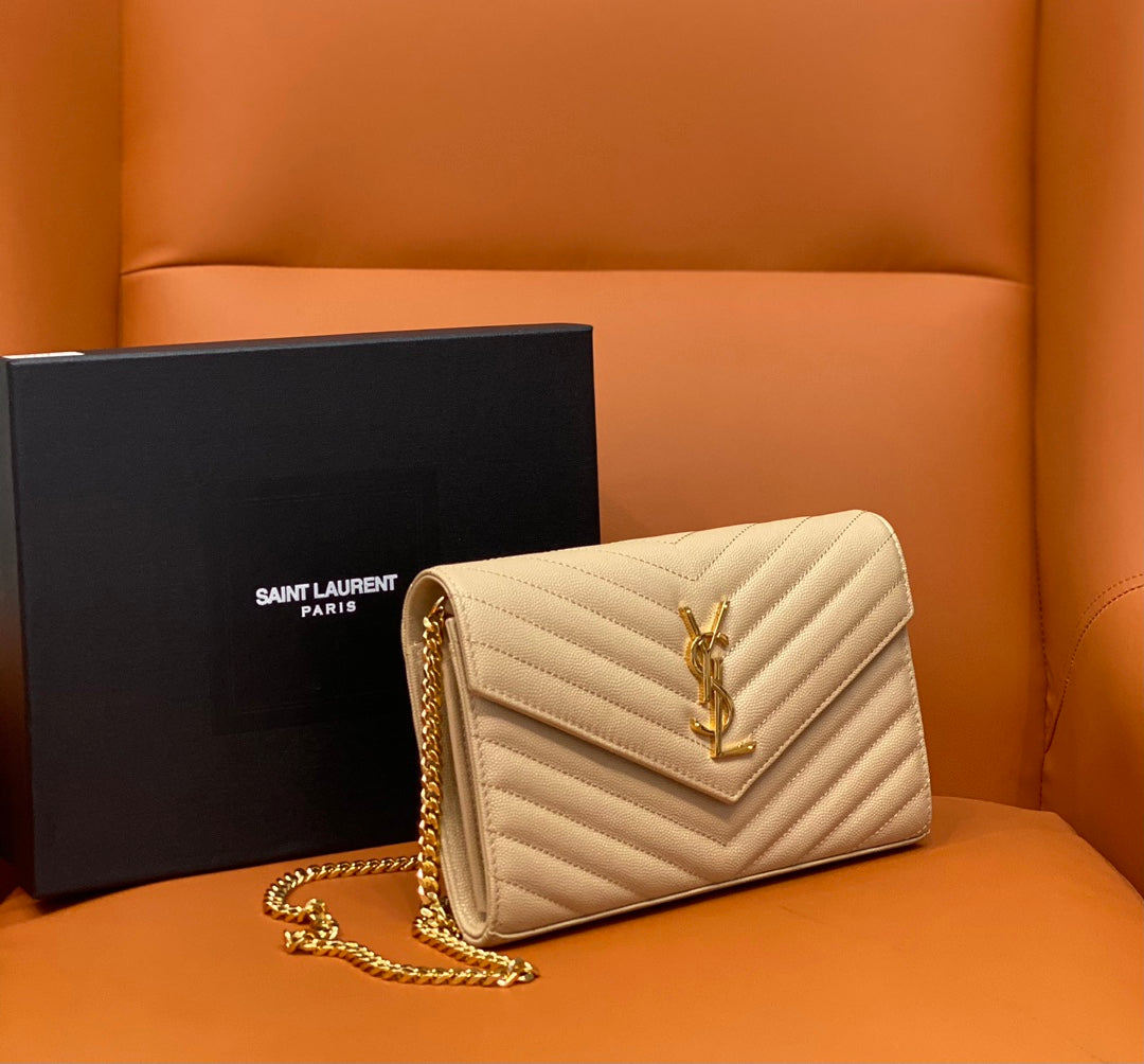 YSL 360452  Gold Hardware Chain Crossbody Bag – Jing Tian Edition | Caviar Leather | Multi-Card Clutch