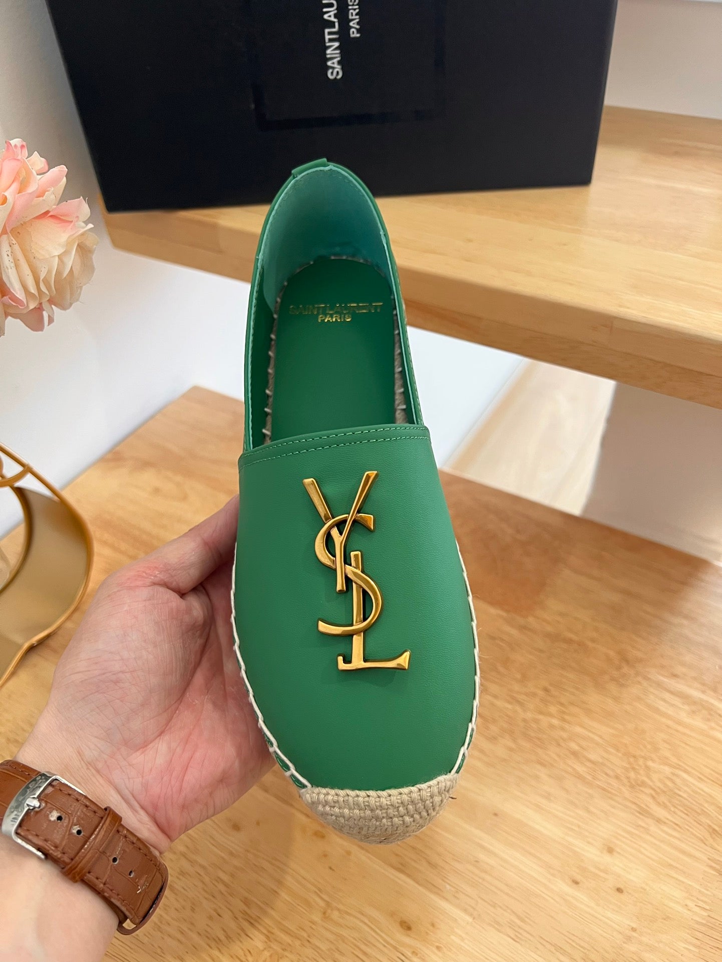 Saint Laurent Early Spring Gold Logo Espadrilles
