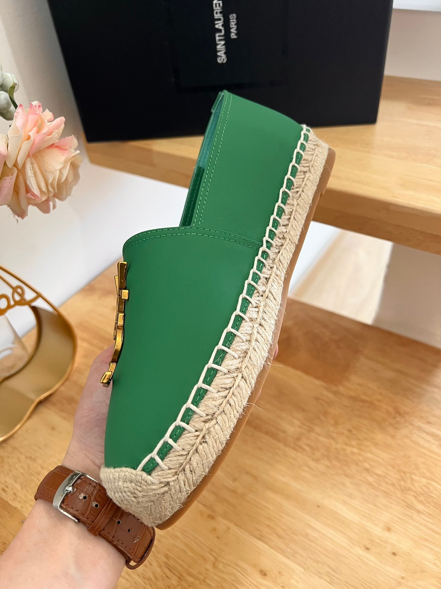 Saint Laurent Early Spring Gold Logo Espadrilles
