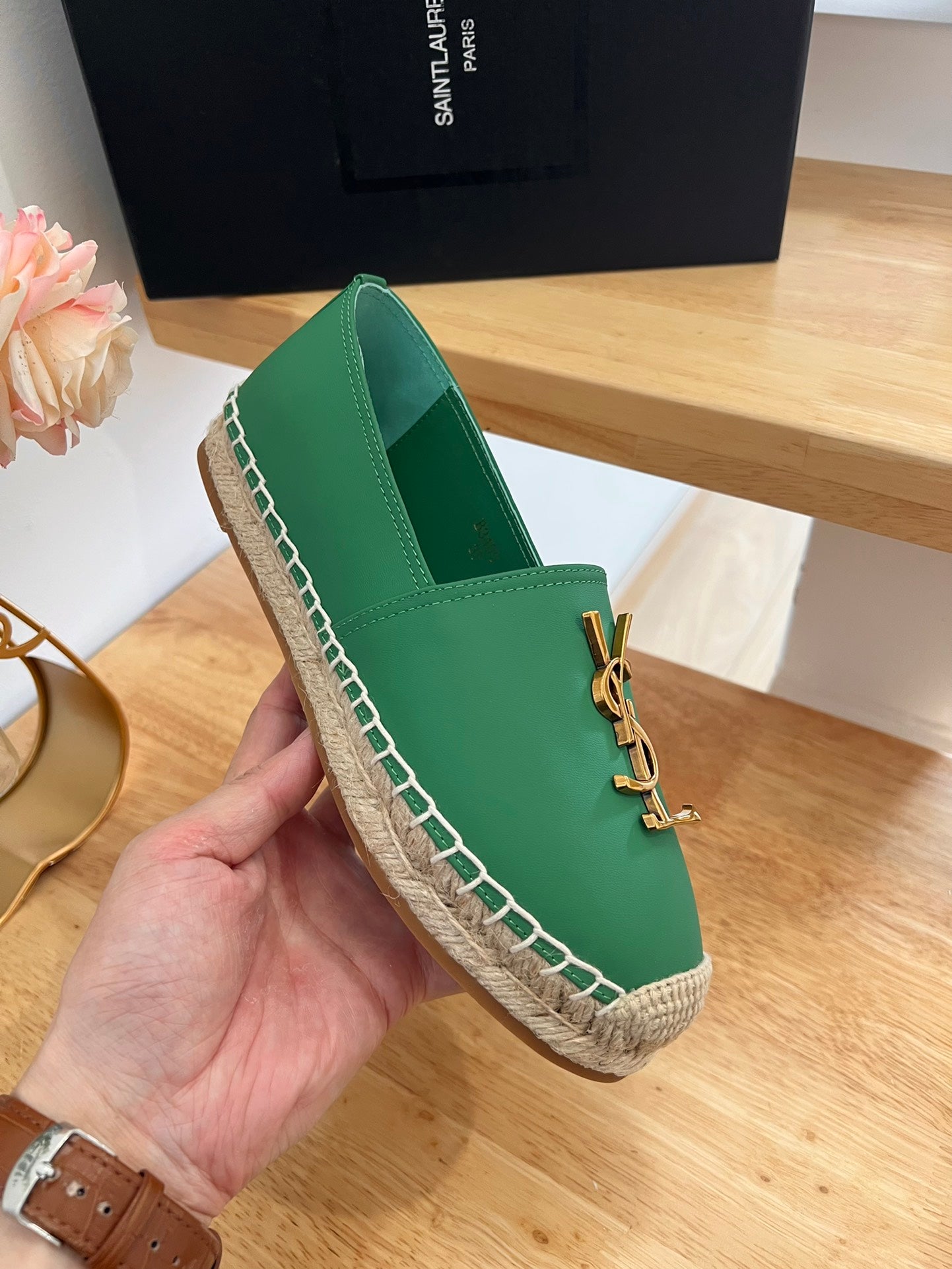 Saint Laurent Early Spring Gold Logo Espadrilles