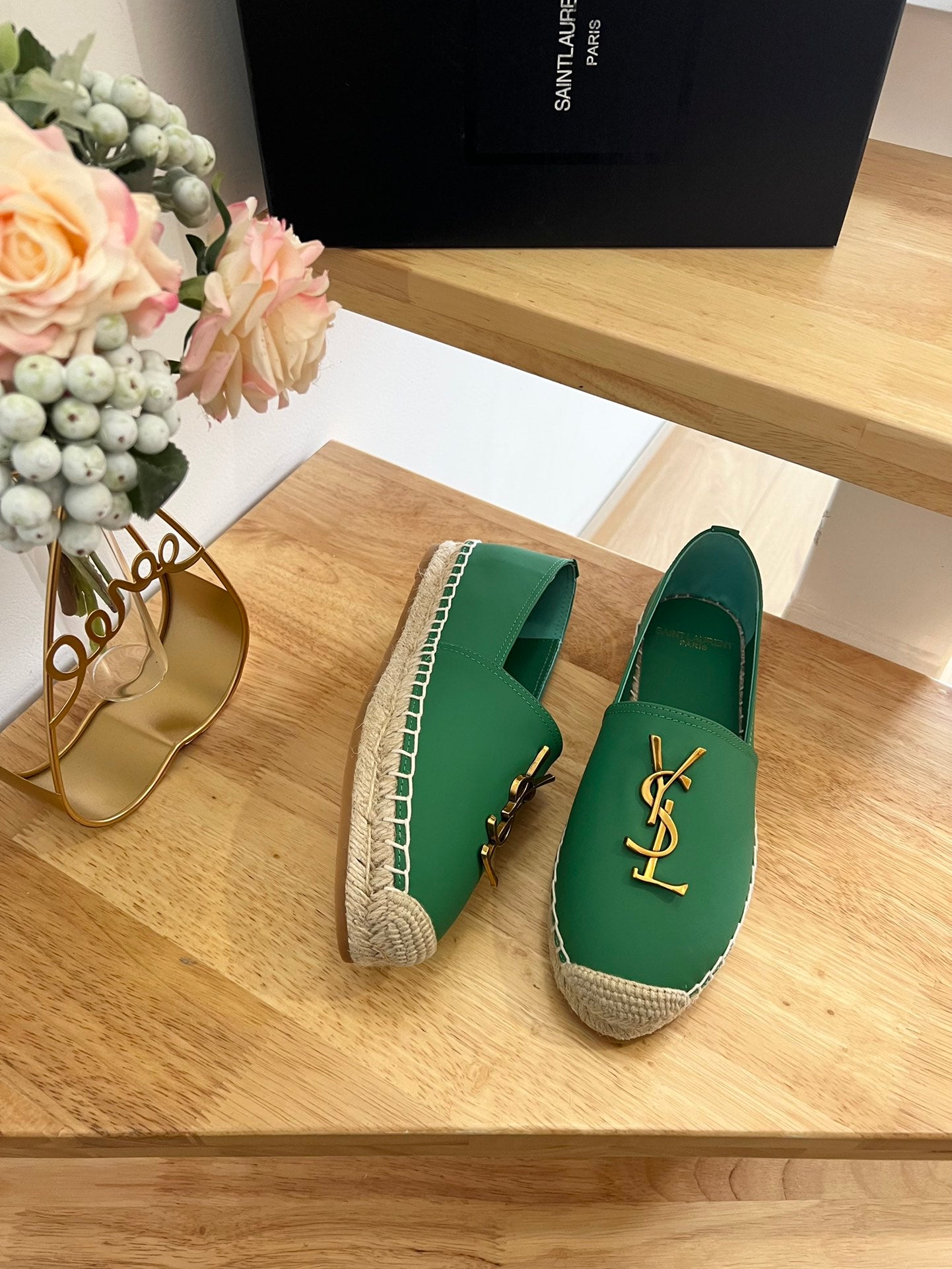 Saint Laurent Early Spring Gold Logo Espadrilles