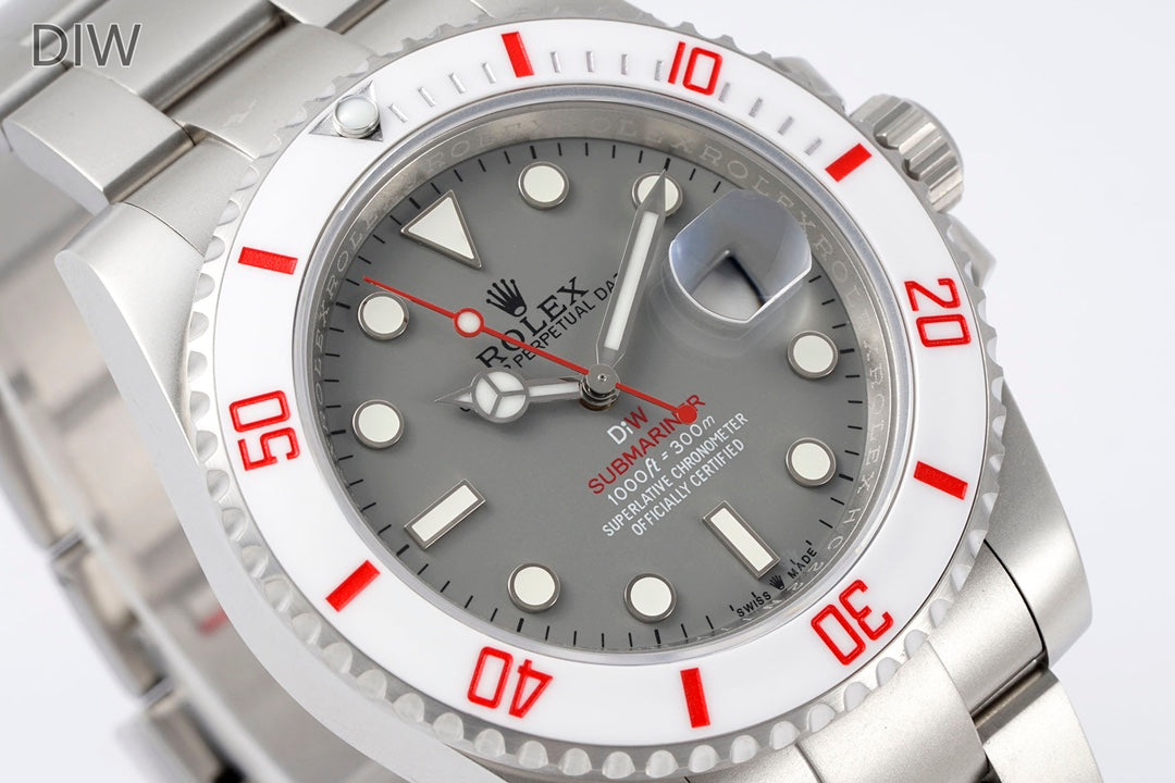 Submariner Parakeet – Custom White Ceramic Bezel & Grey Dial