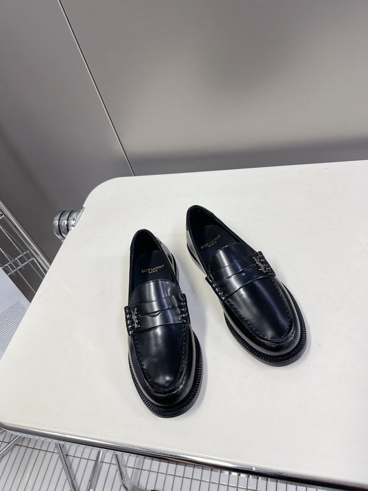 YSL-Inspired Classic Leather Loafers with Signature Hardware