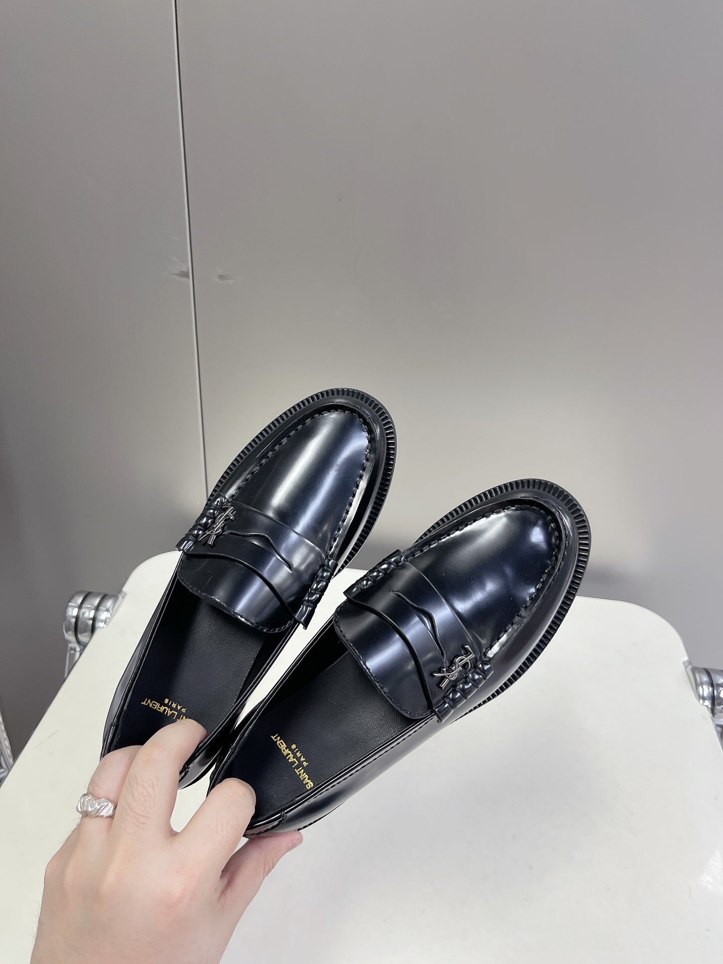 YSL-Inspired Classic Leather Loafers with Signature Hardware
