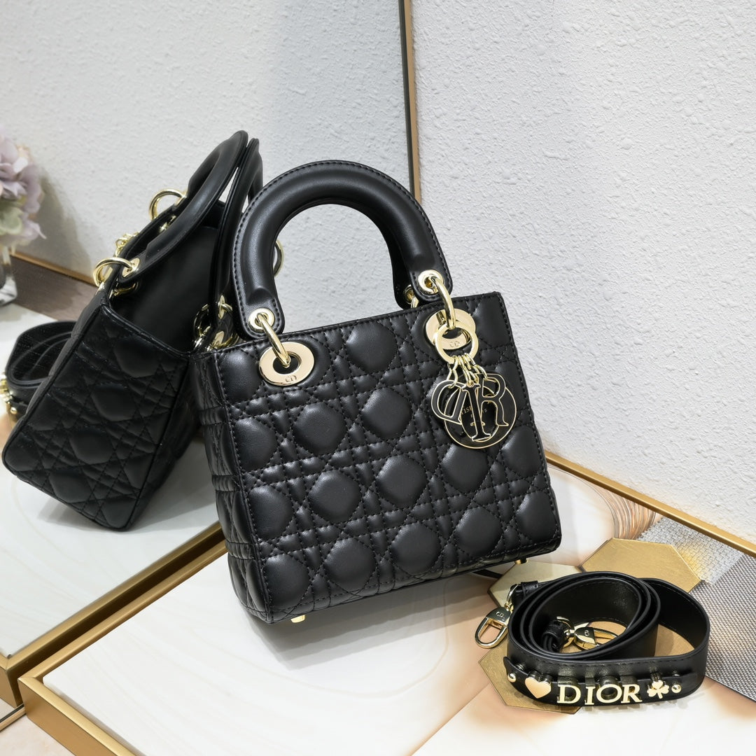 Lady ABCDior Lambskin Bag – Black, White, Pink & Gray | Cannage Quilting + Enamel Charms