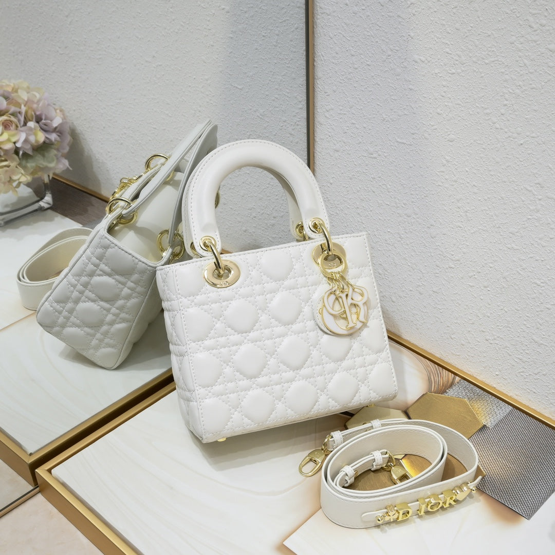 Lady ABCDior Lambskin Bag – Black, White, Pink & Gray | Cannage Quilting + Enamel Charms