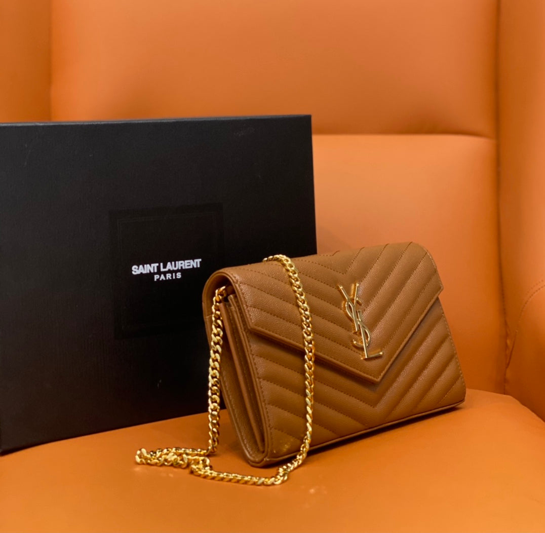 YSL 360452  Gold Hardware Chain Crossbody Bag – Jing Tian Edition | Caviar Leather | Multi-Card Clutch