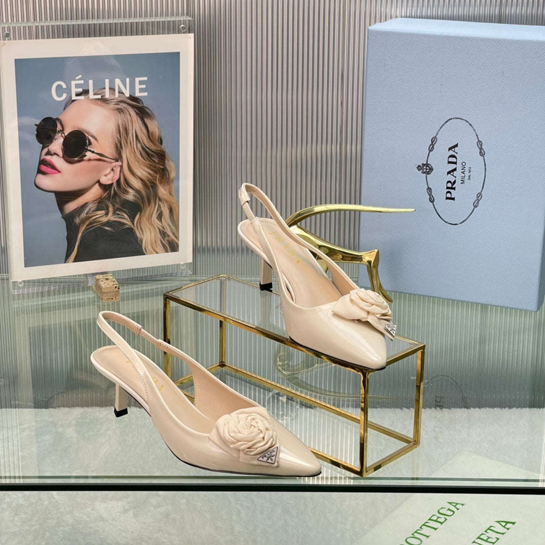 New Prada Exclusive Patent Leather Slingback Stiletto Heels