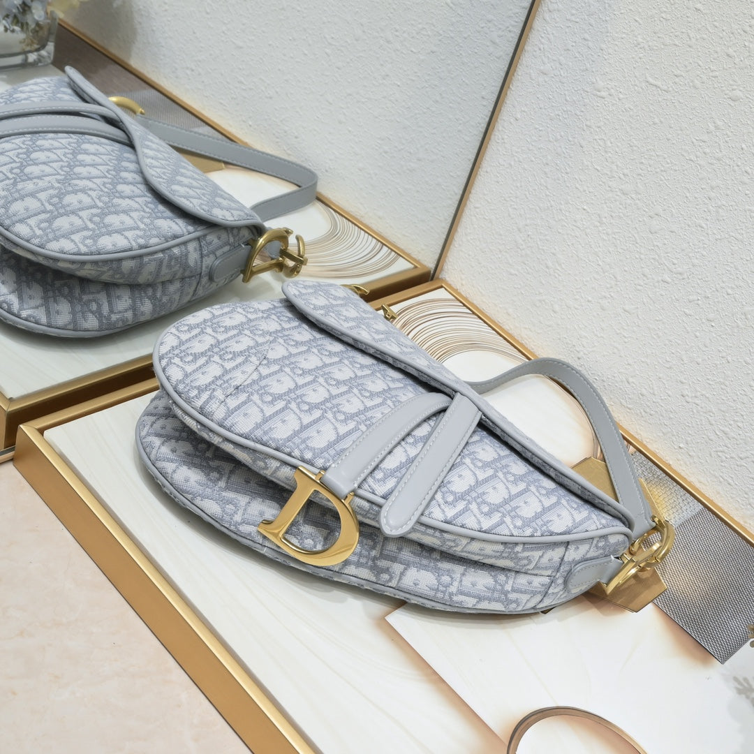 Dior Saddle Bag – Large Oblique Canvas with Studded Strap | Top Version + Gift Box