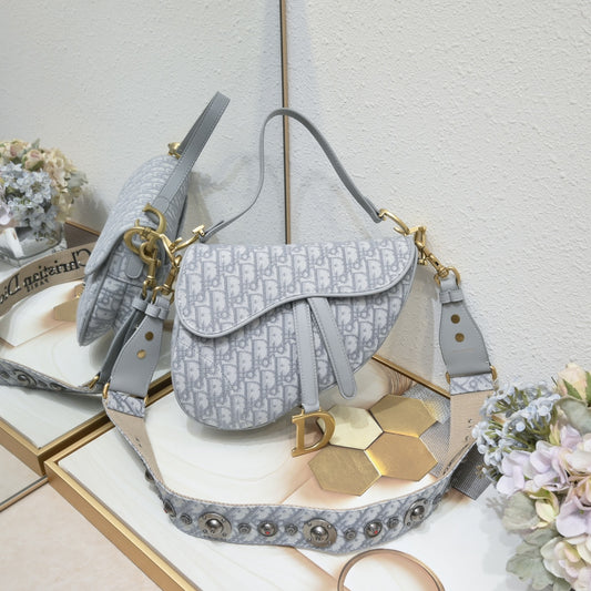 Dior Saddle Bag – Large Oblique Canvas with Studded Strap | Top Version + Gift Box